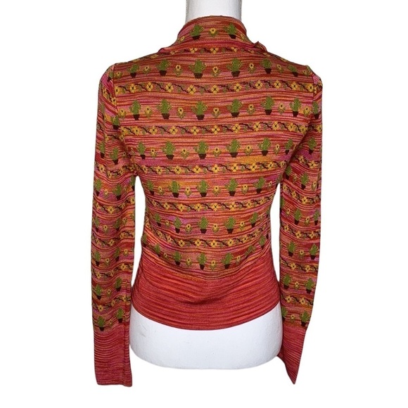 T15 ZARA Novelty cactus print sweater with cloth buttons size small pink orange - Picture 6 of 13